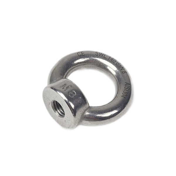 RVS oogmoer voor M8-fitting met binnenmaat 21 mm en buitenmaat 35 mm, schuin aanzicht