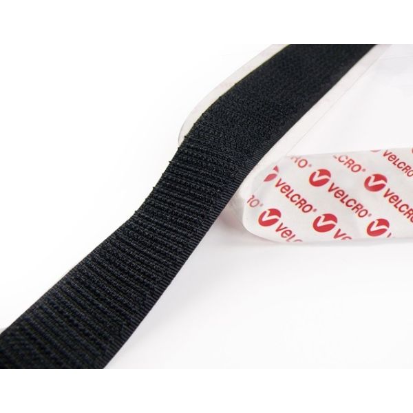 Klittenband 25 mm, zelfklevend, haakzijde, zwart, rol a 25 meter