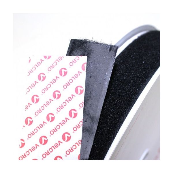 Klittenband 25 mm, zelfklevend, luszijde, zwart, rol a 25 meter