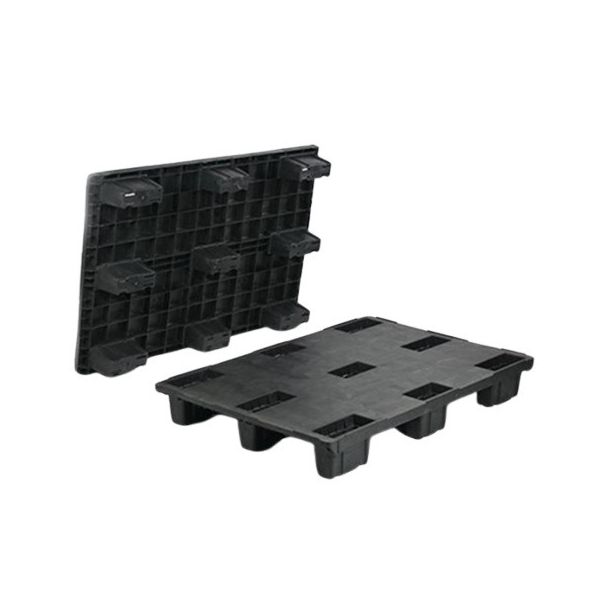 Kunststof pallet 1200x800x153 mm, op 9 poten, nestbaar, zwart, gesloten dek