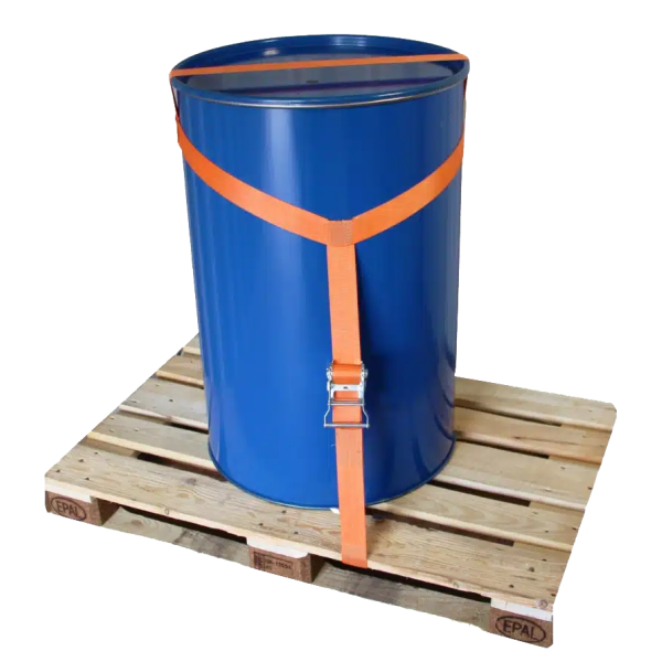 Vatzekering Ø 600 mm, complete set met pallethaken en ratelgespen voor 200L vat