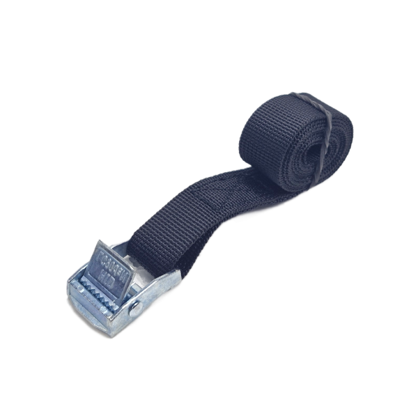 Zwarte sjorband 20 mm met metalen gesp 4012 en opgerolde band
