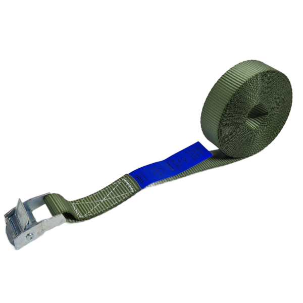 Sjorband 25 mm, 5 meter, lichte klemgesp, olijfgroen
