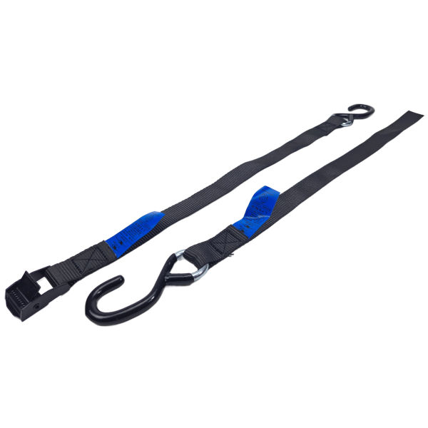 Sjorband 25 mm, zwart gelakte metalen klemgesp 804, 2-delig met S-haken