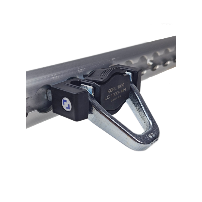Double vliegtuigrailfitting met sjoroog KERL-1000 geplaatst in aluminium vliegtuigrail