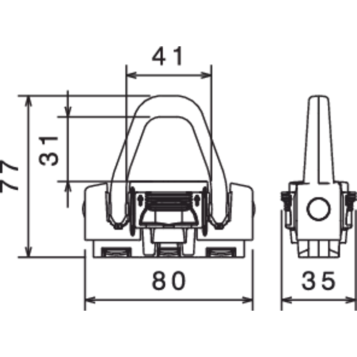 Technische tekening van double vliegtuigrailfitting met sjoroog KERL-1000 en maatvoering