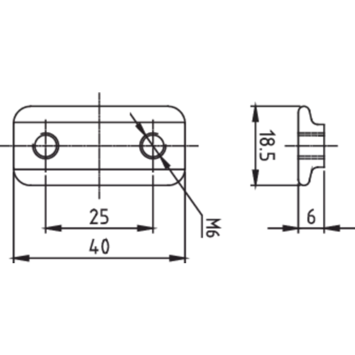Technische tekening Montageplaat met 2x M6 schroefgat