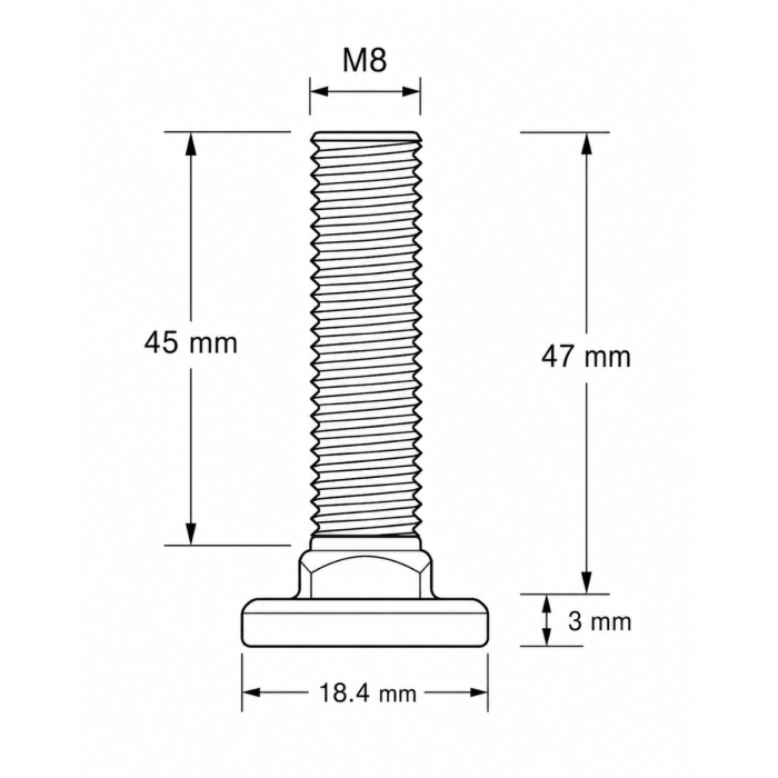 M8-bout van vliegtuigrail-fitting met schroefdraadlengte van 45 mm