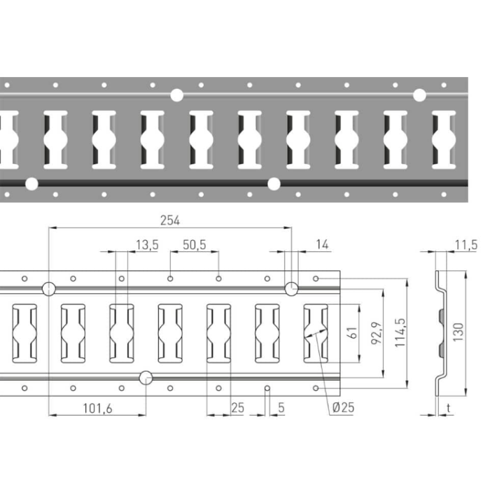 Combirail 3009,  aluminium, horizontale opbouw wandmontage, 3 meter