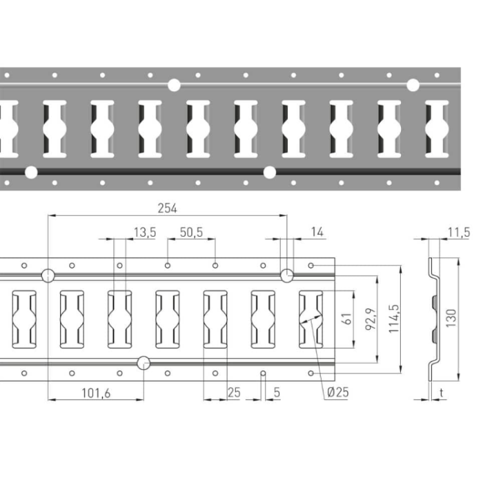 Combirail 3009, RVS, horizontale opbouw wandmontage, 3 meter