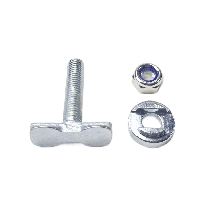 Onderdelen van vliegtuigrail-fitting met M10 schroefdraad, ring en borgmoer