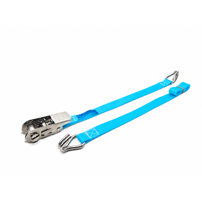 Blauwe 25 mm spanbandset met RVS hobbyratel en haken