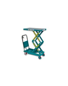 Weldon verrijdbare heftafel, dubbele schaar, max. cap. 350 KG, hefbereik 350 - 1300 mm, groenblauw