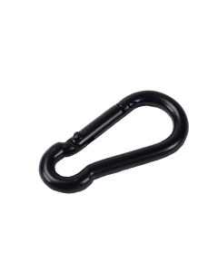 Zwarte karabijnhaak 40 mm met gesloten sluiting.