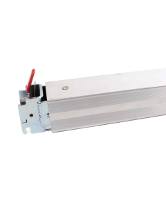 Detail van een aluminium stuwbalk HD met geribbeld profiel, metalen eindstuk en rode vergrendelhendel.