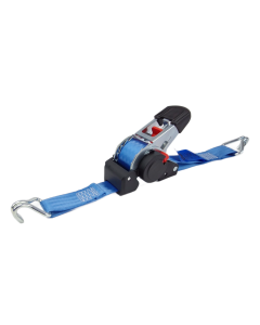 Blauwe zelfoprollende spanband 38 mm met spitshaken