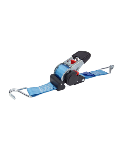 Blauwe zelfoprollende spanband 50 mm met spitshaken