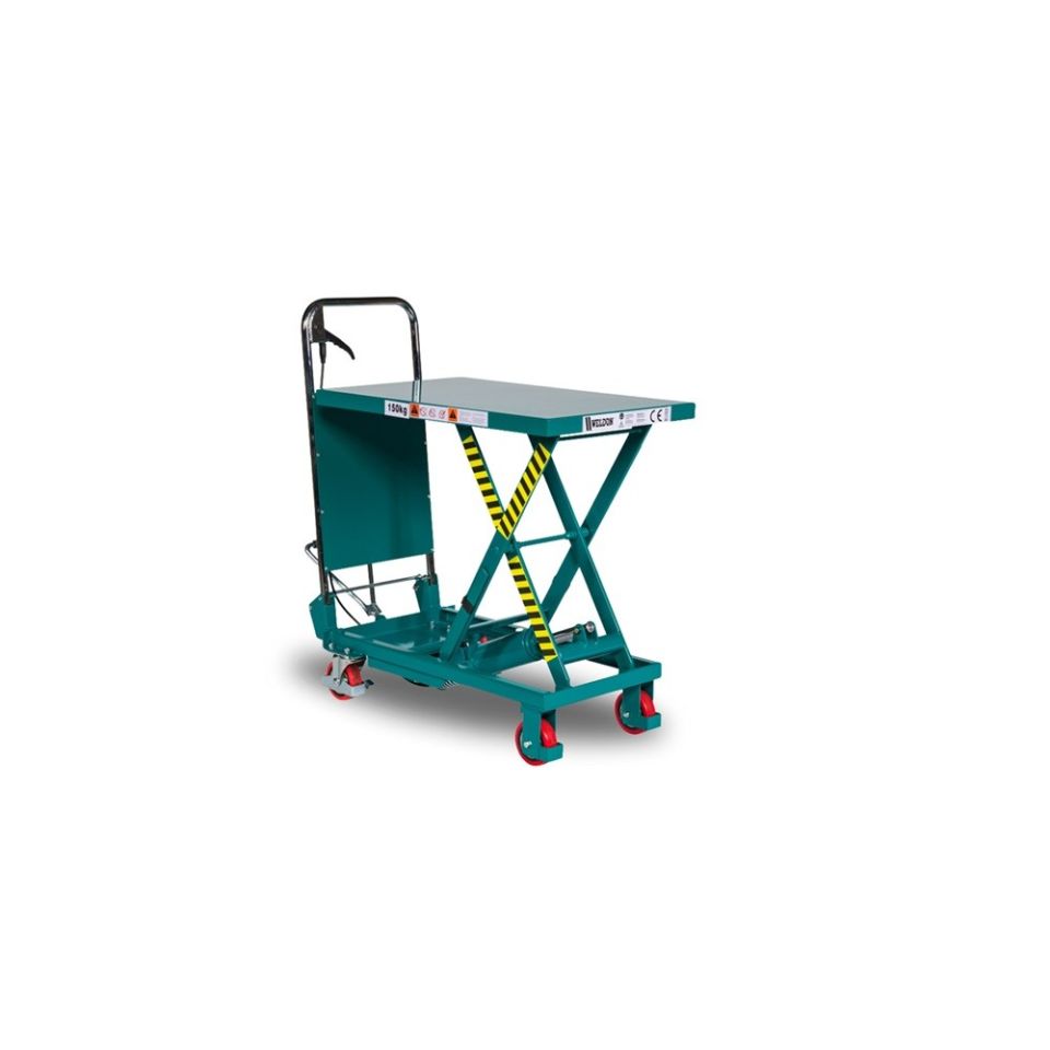 Weldon verrijdbare heftafel,  max. cap. 150 KG, hefbereik  225 - 740 mm, groenblauw
