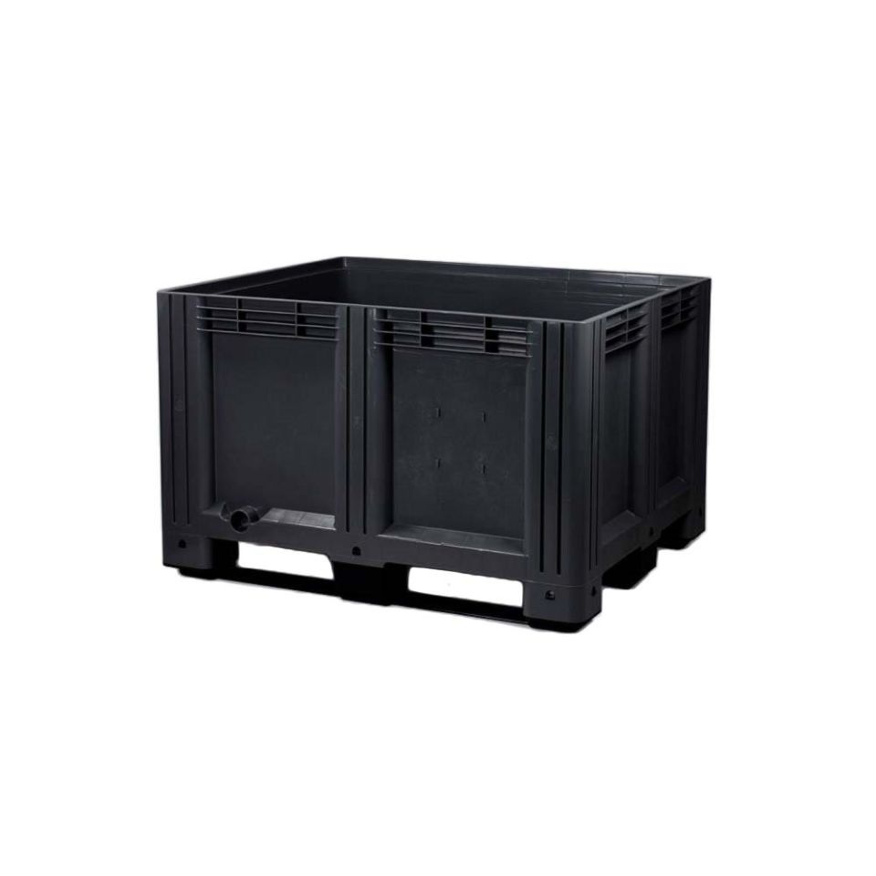 Palletbox (610L) zwart , 1200 x 1000 x 780 mm, 3 sledes, recycle (excl. deksel)