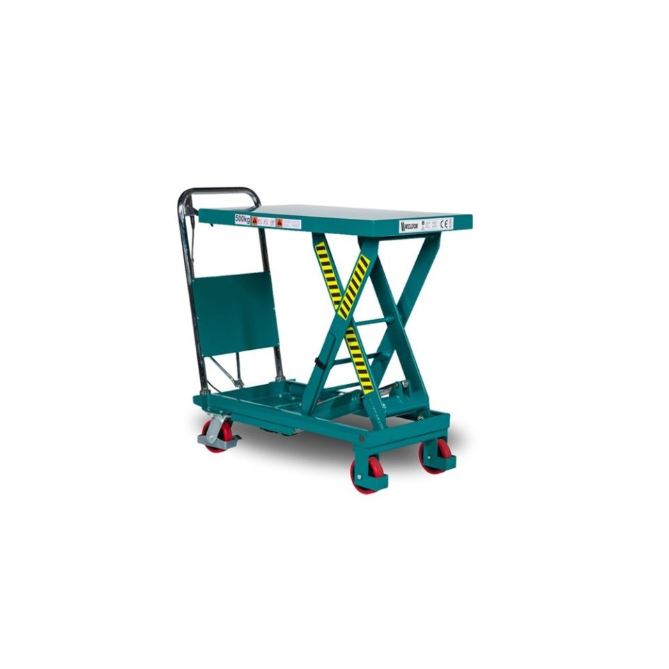 Weldon verrijdbare heftafel,  max. cap. 300 KG, hefbereik 350 - 900 mm, groenblauw