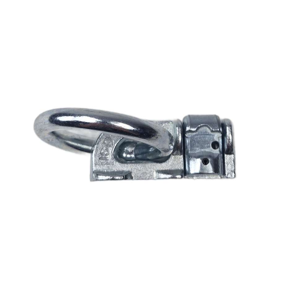 Zijaanzicht van een double studfitting met ring van verzinkt staal voor een vliegtuigrail