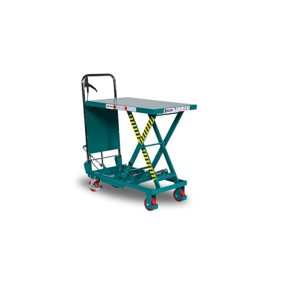 Weldon verrijdbare heftafel,  max. cap. 750 KG, hefbereik 420 - 1000 mm, groenblauw