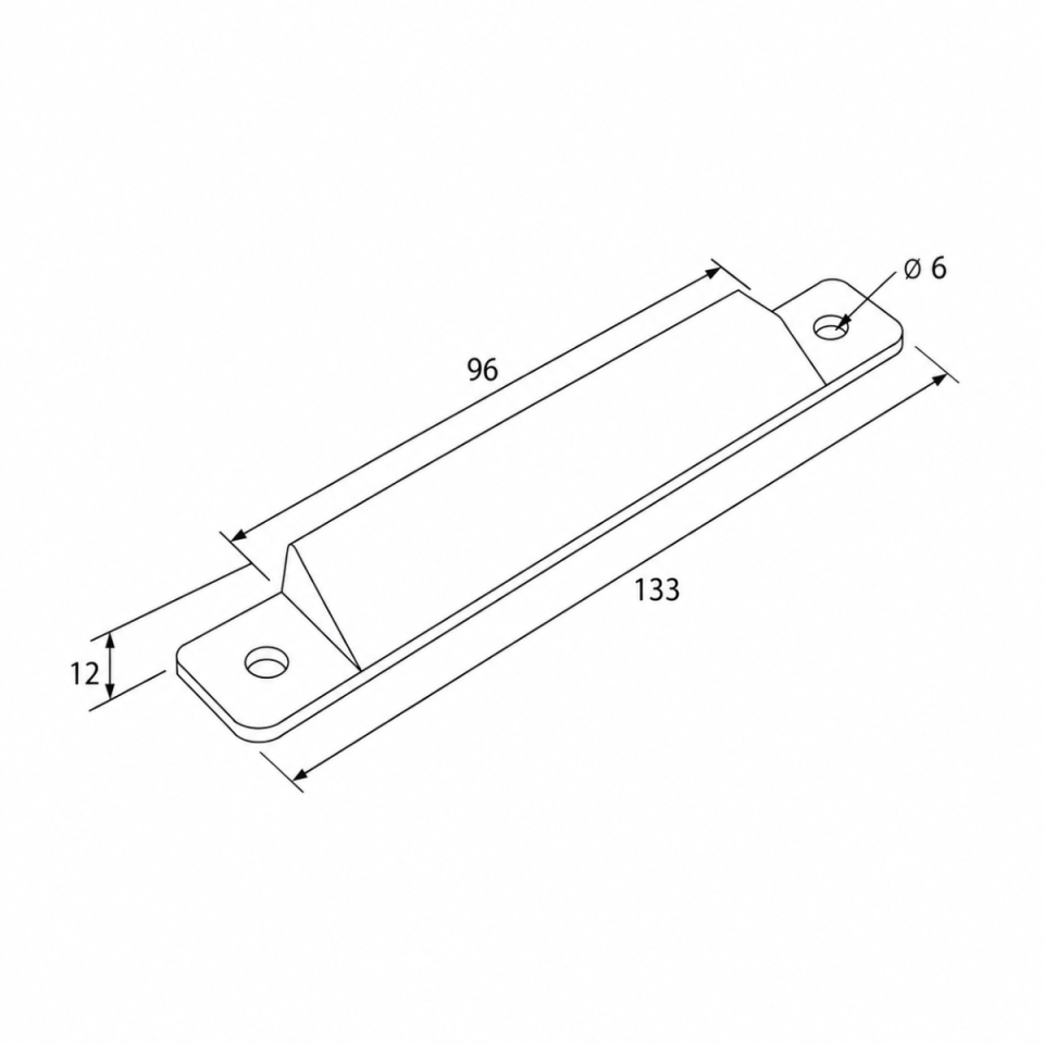 Technische tekening van grijze eindkap voor horizontale combirail 3009 met afmetingen