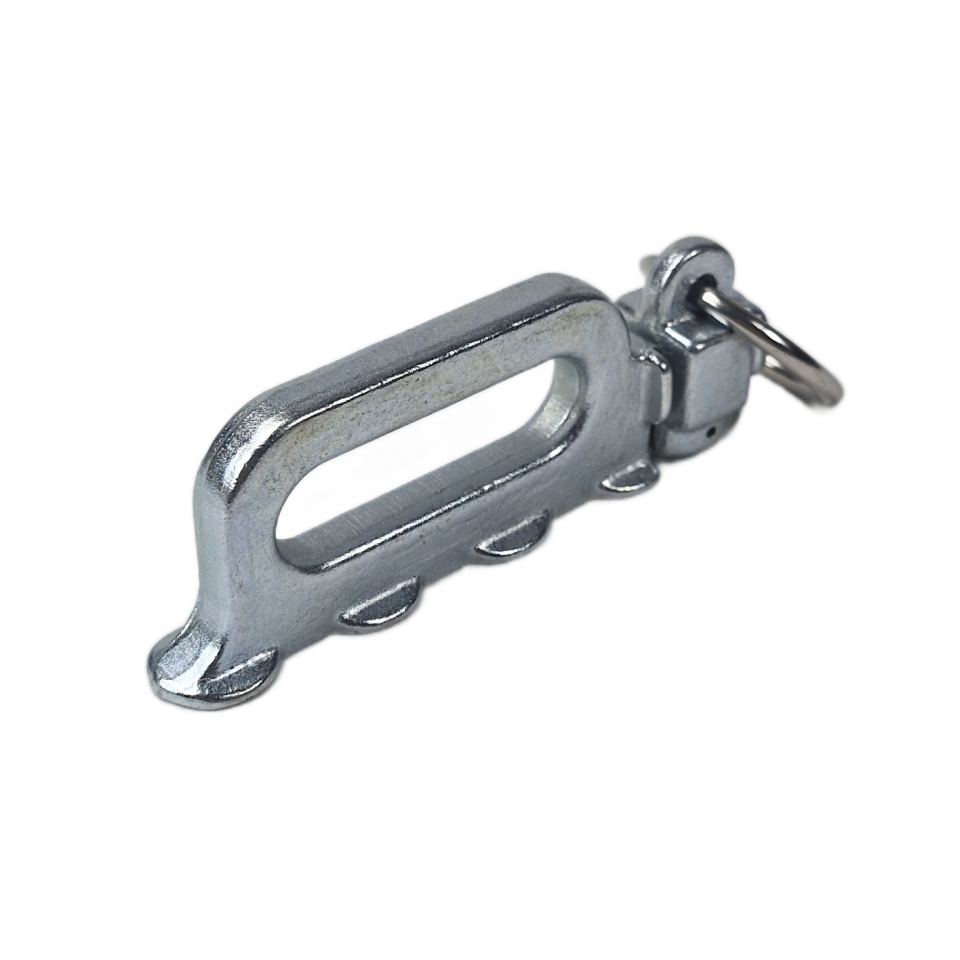 Viervoudige vliegtuigrail-fitting met 30 mm ring en 50 mm sleuf in schuin aanzicht