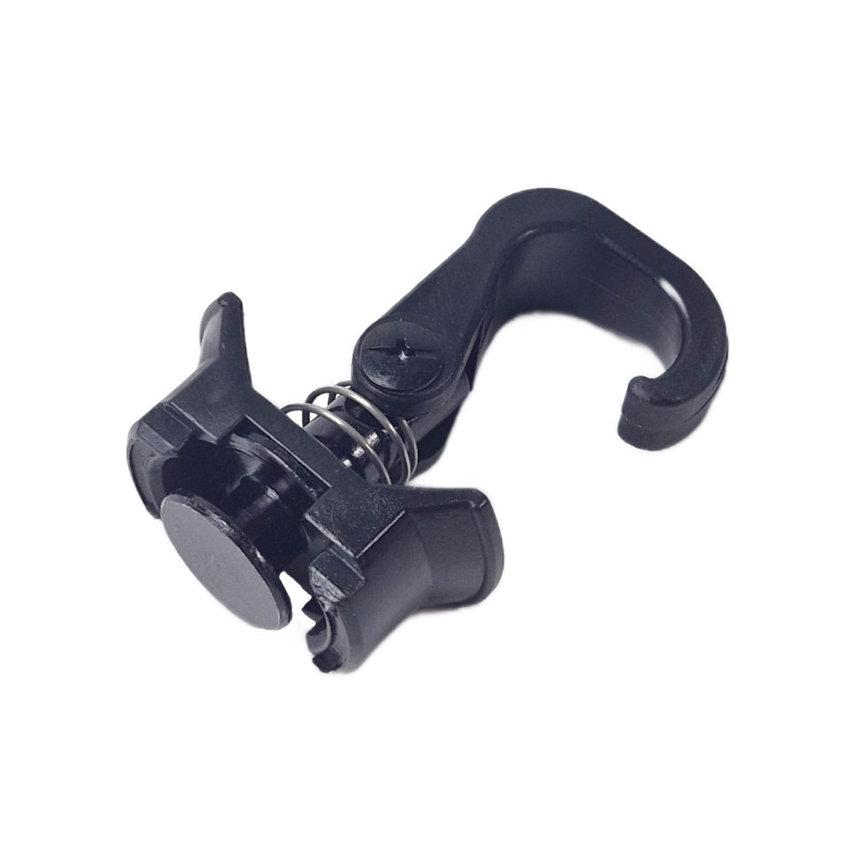 Zwarte single studfitting met L-haak, veermechanisme en vergrendelknop