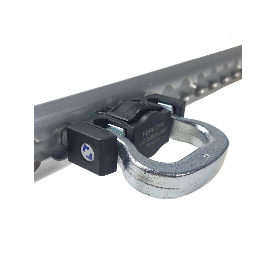 Triple vliegtuigrailfitting met sjoroog KERL-2000 geplaatst in aluminium vliegtuigrail