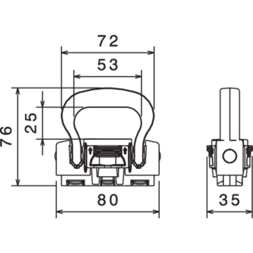 Technische tekening van triple vliegtuigrailfitting met sjoroog KERL-2000 en maatvoering
