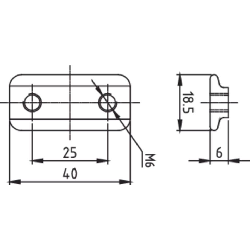 Technische tekening Montageplaat met 2x M6 schroefgat