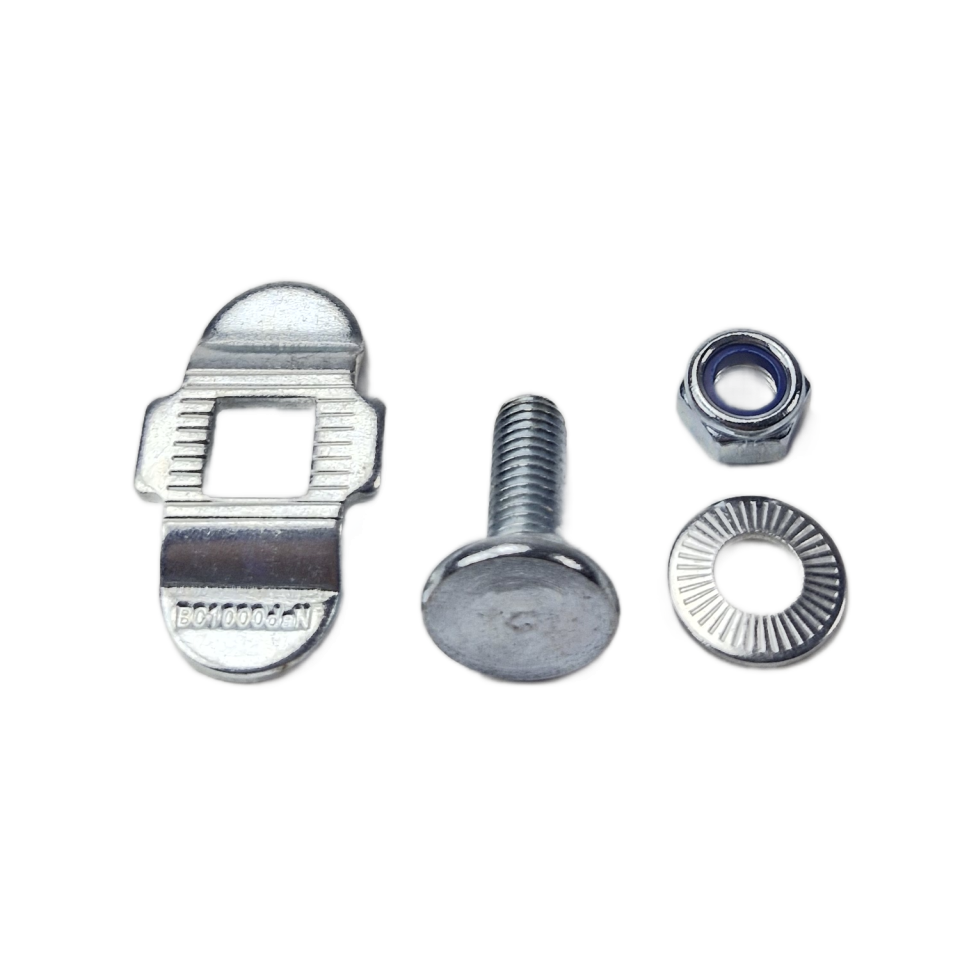 Onderdelen van vliegtuigrail-fitting met M8-bout, borgmoer en borgring
