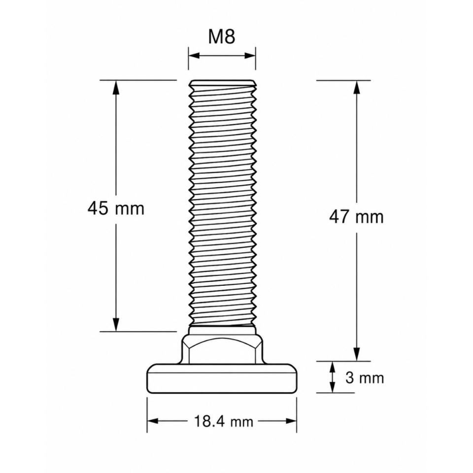 M8-bout van vliegtuigrail-fitting met schroefdraadlengte van 45 mm