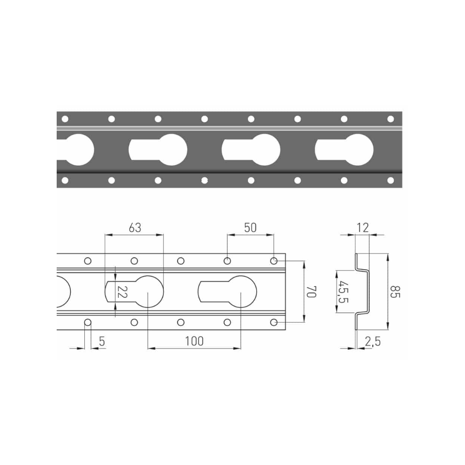 Wandrail verticaal 1803V | Verzinkt staal | Sleutelgatfitting