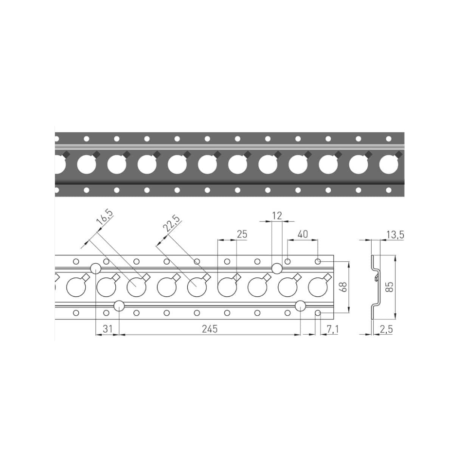 Wand-dakrail 1806, RVS, 3 meter (Q-gaten)