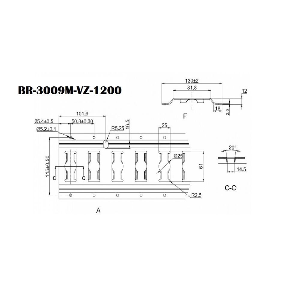 Combirail 3009, verzinkt staal mat, opbouw wandmontage, 1.2 meter