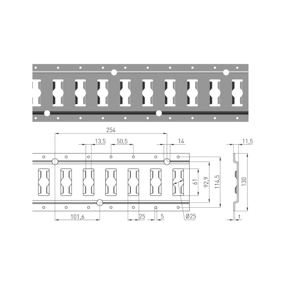 Combirail 3009, RVS, horizontale opbouw wandmontage, 3 meter