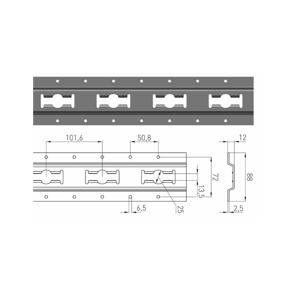 Combirail verticaal 3009V, verzinkt staal, verticale opbouw wandmontage, 3 meter