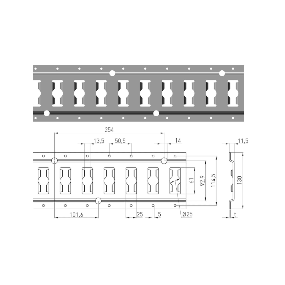 Combirail 3009, verzinkt staal, horizontale opbouw wandmontage, 3 meter