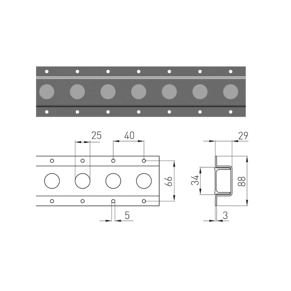 Vloerrail 3010, verzinkt staal, 3 meter