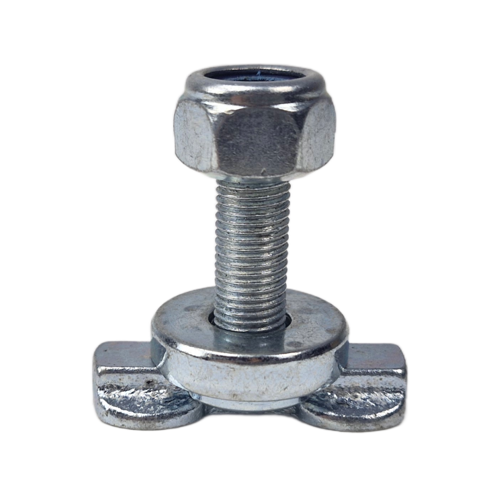 Vliegtuigrail-fitting met 3/8 inch schroefdraad en borgmoer, vooraanzicht