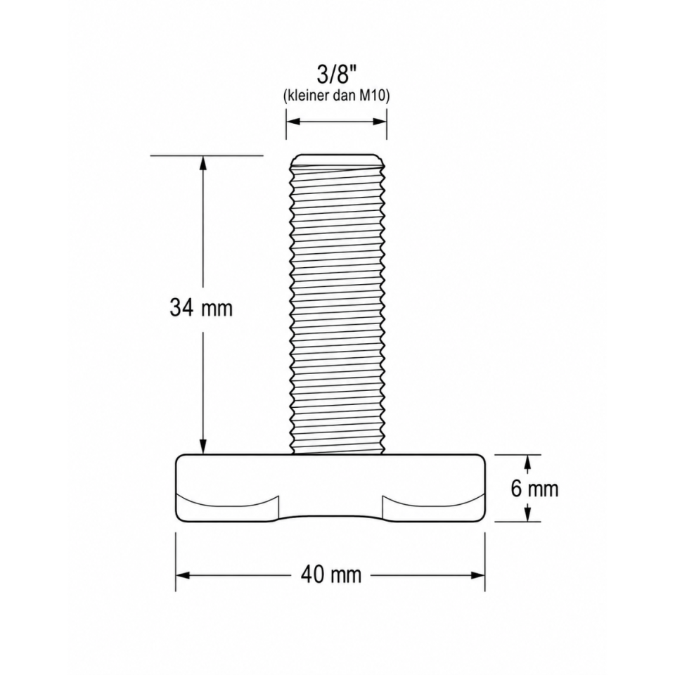 Losse vliegtuigrail-fitting met 3/8 inch schroefdraad