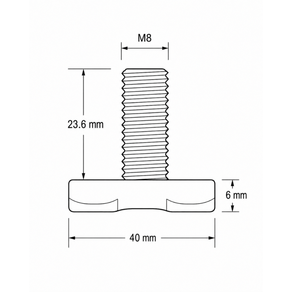 Losse vliegtuigrail-fitting met M8 schroefdraad