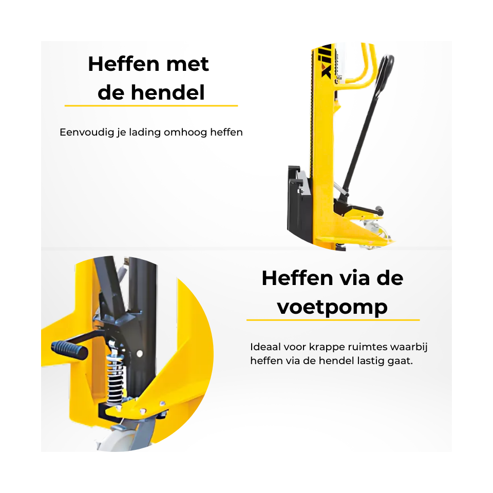 Basic handstapelaar, draagvermogen 1000 kg, geel, keuze 1600 / 2500 / 3000 mm