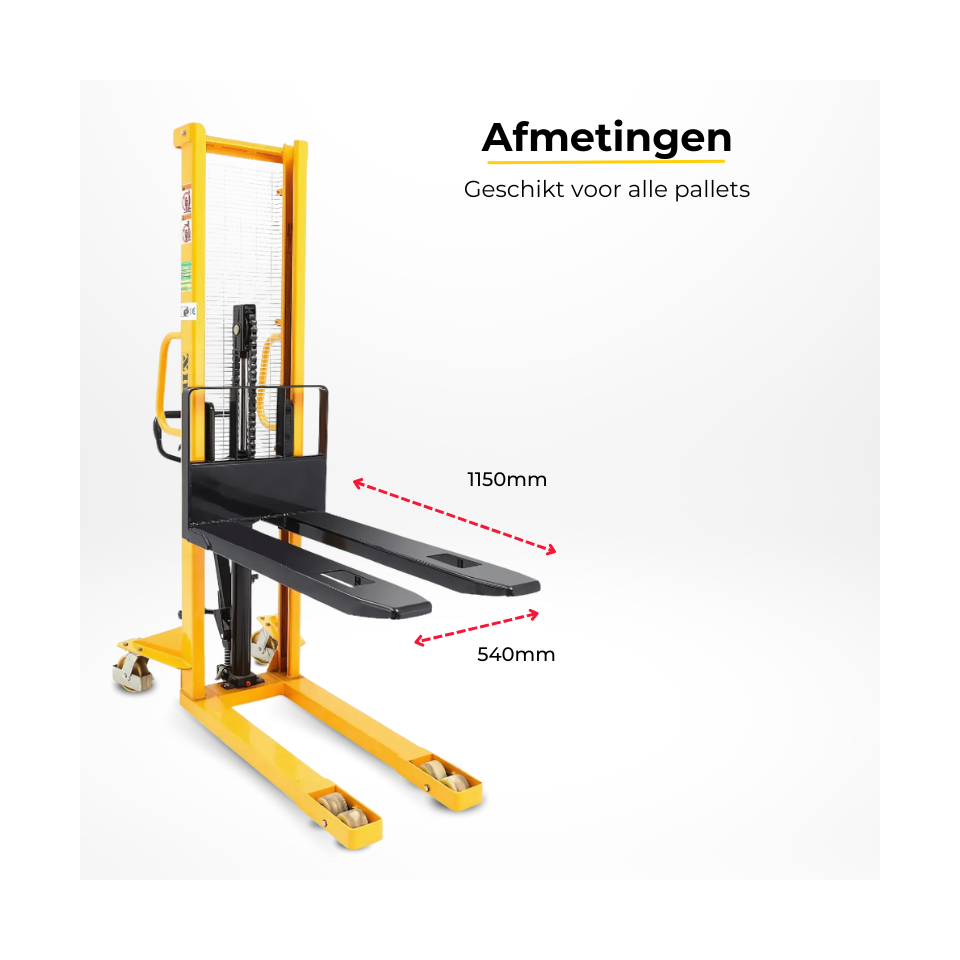 Basic handstapelaar, draagvermogen 1000 kg, geel, keuze 1600 / 2500 / 3000 mm