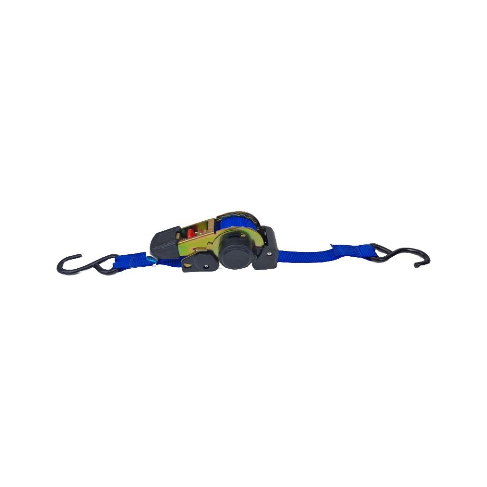 Spanband 25 mm zelfoprollend, 3.5 m, S-haken, blauw, 0.6 T