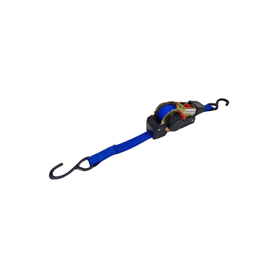 Spanband 25 mm zelfoprollend, 3.5 m, S-haken, blauw, 0.6 T