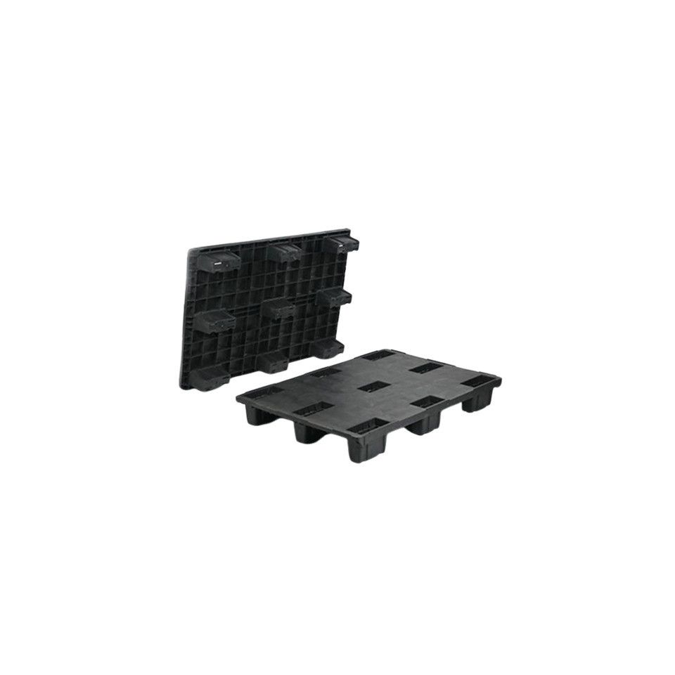 Kunststof pallet 1200x800x153 mm, op 9 poten, nestbaar, zwart, gesloten dek