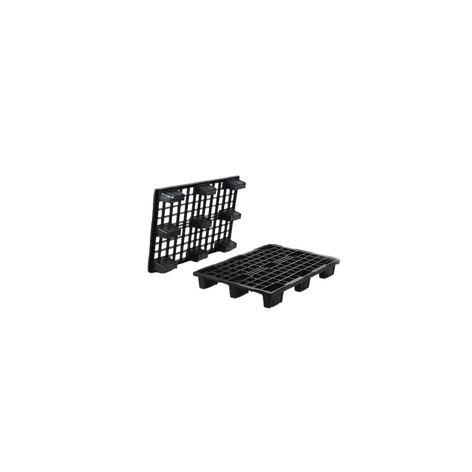Kunststof pallet 1200x800x153 mm, op 9 poten, nestbaar, zwart, perfo dek